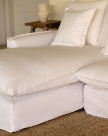 Marlon - Funda para sofá con chaise longue izquierdo de algodón y lino color blanco de varias medidas