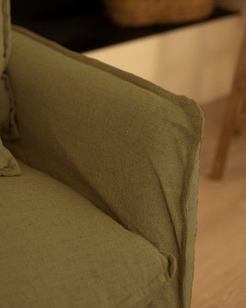 Marlon - Funda para sofá con chaise longue izquierdo de algodón y lino color verde de varias medidas