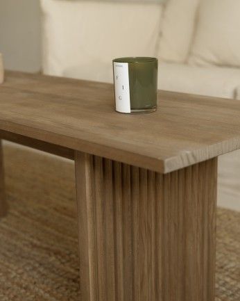 Nielo - Mesa de centro de madera maciza en tono roble oscuro de 120cm