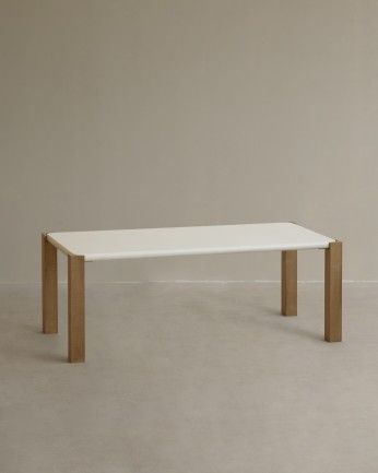 Irina - Mesa de centro rectangular de madera DM tono blanco roto de 120x50cm