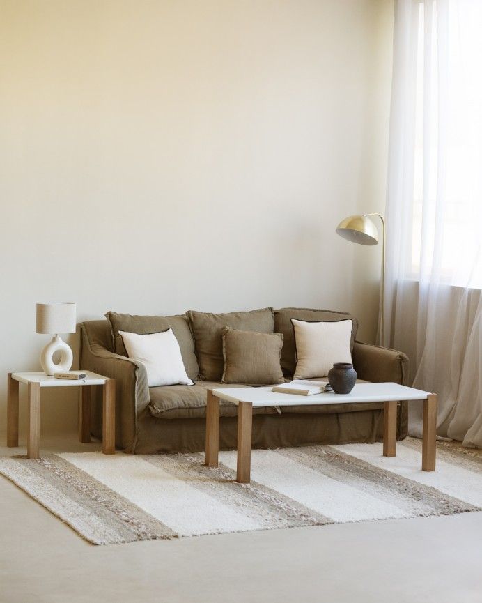 Irina - Mesa de centro rectangular de madera DM tono blanco roto de 120x50cm