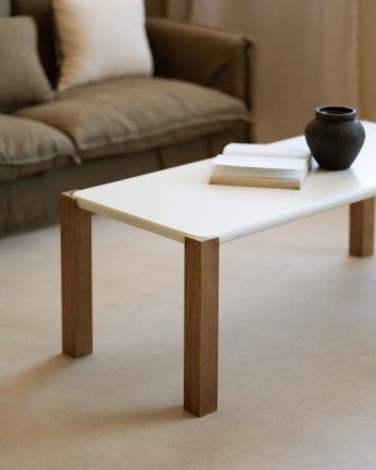 Irina - Mesa de centro rectangular de madera DM tono blanco roto de 120x50cm