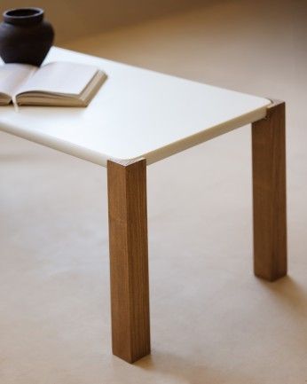Irina - Mesa de centro rectangular de madera DM tono blanco roto de 120x50cm