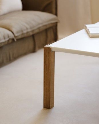 Irina - Mesa de centro rectangular de madera DM tono blanco roto de 120x50cm
