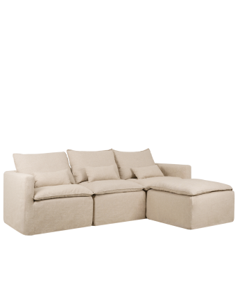 Nam - Sofá con chaise longue derecho de algodón y lino tono beige de 280x185 cm