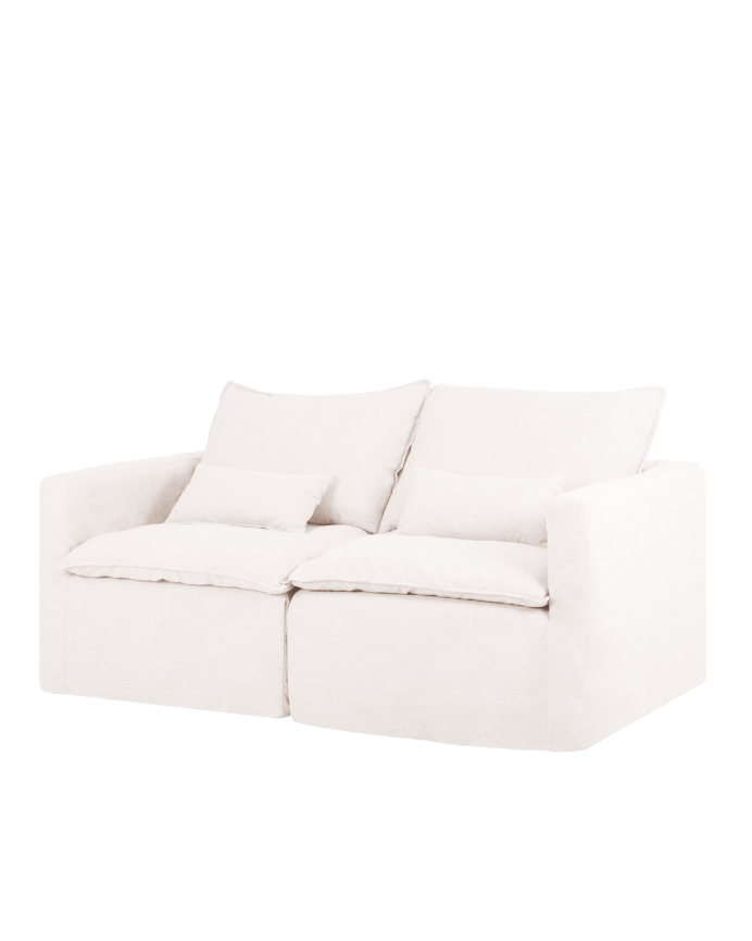 Nam - Sofá recto de algodón y lino tono blanco de 195x97 cm