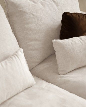 Nam - Sofá recto de algodón y lino tono blanco de 195x97 cm