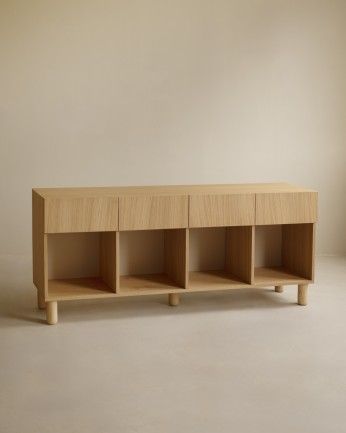 Aarón - Aparador con 4 cajones de madera de chapa de roble natural de 176x40cm