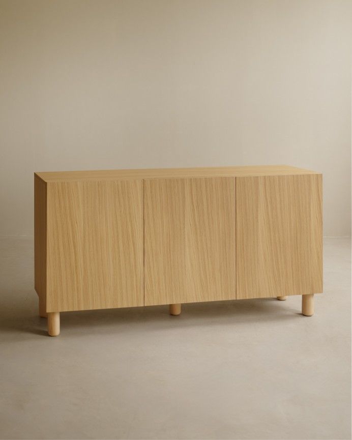Aarón - Aparador con 3 puertas de madera de chapa de roble natural de 160x40cm