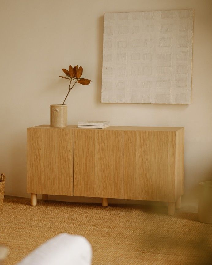 Aarón - Aparador con 3 puertas de madera de chapa de roble natural de 160x40cm