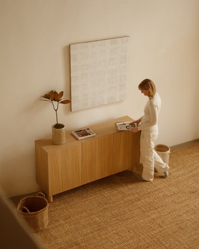 Aarón - Aparador con 3 puertas de madera de chapa de roble natural de 160x40cm
