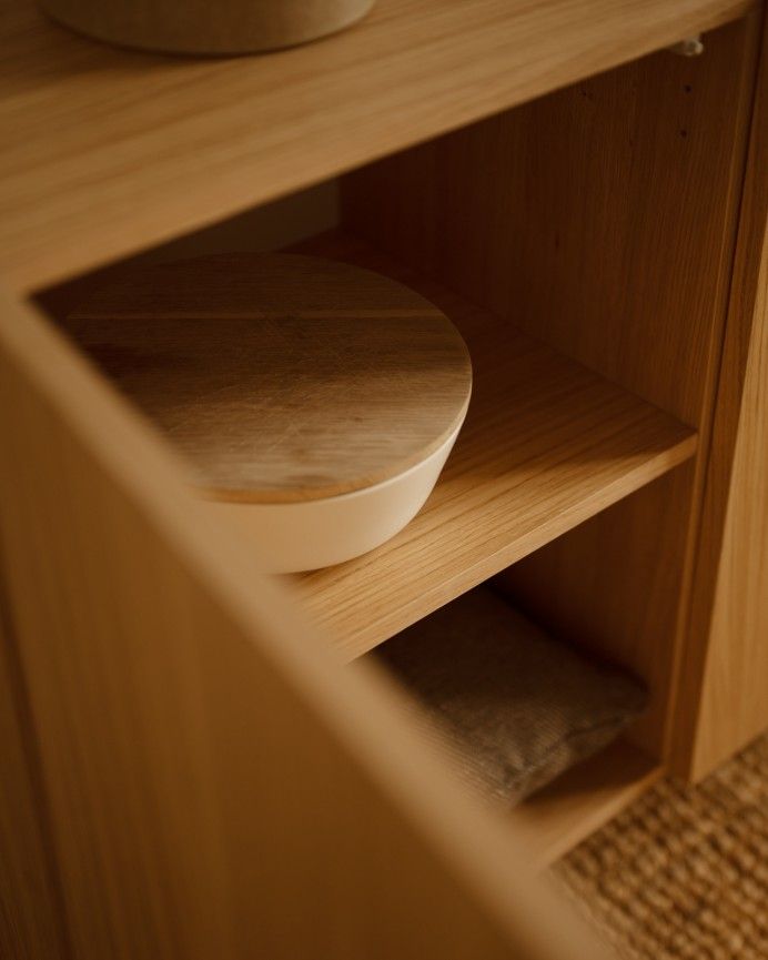 Aarón - Aparador con 3 puertas de madera de chapa de roble natural de 160x40cm