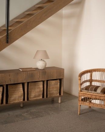 Arena - Aparador con 4 cajones de madera de chapa de fresno natural en tono avellana de 176x40cm