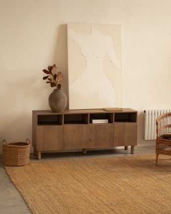 Arena - Aparador con 4 puertas de madera de chapa de fresno natural en tono avellana de 176x40cm