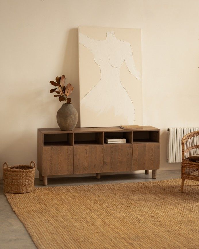 Arena - Aparador con 4 puertas de madera de chapa de fresno natural en tono avellana de 176x40cm