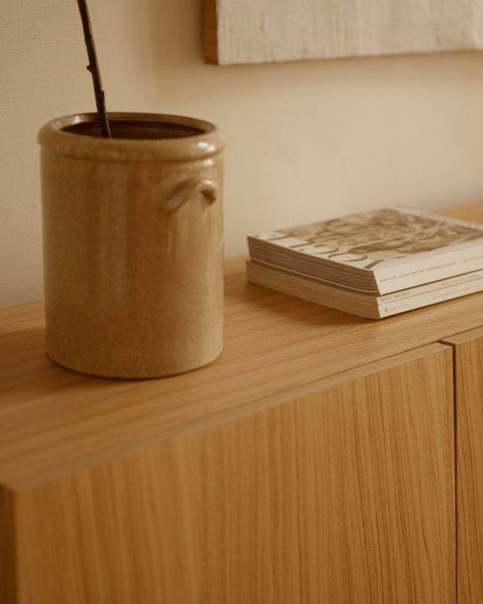 Aarón - Aparador con 3 puertas de madera de chapa de roble natural de 160x40cm