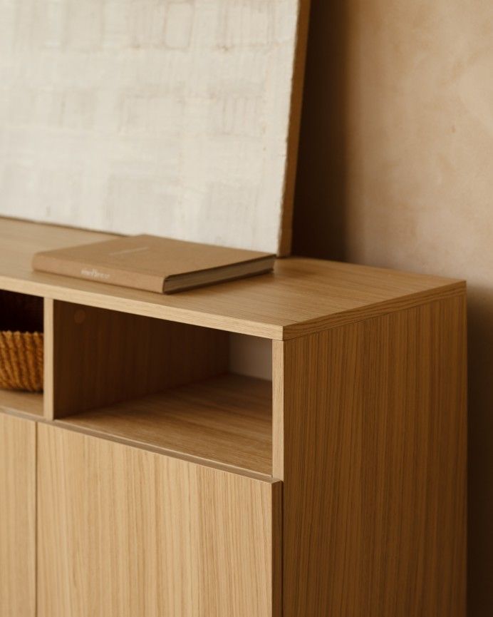 Aarón - Aparador con 4 puertas de madera de chapa de roble natural de 176x40cm