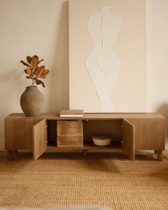 Arena - Mueble TV de madera de chapa de fresno natural en tono avellana de varias medidas