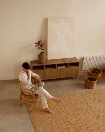 Arena - Aparador con 4 puertas de madera de chapa de fresno natural en tono avellana de 176x40cm