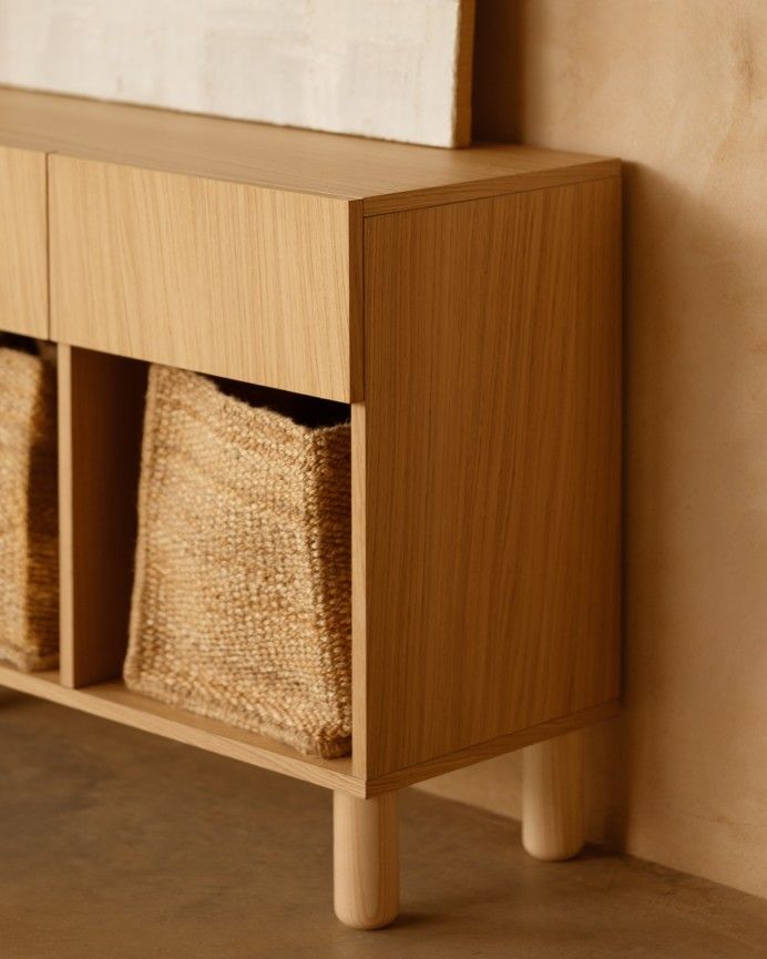 Aarón - Aparador con 4 cajones de madera de chapa de roble natural de 176x40cm