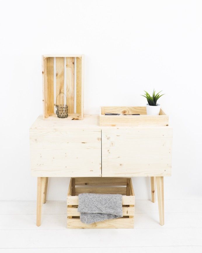 Box - Caja de madera maciza en tono natural mediana