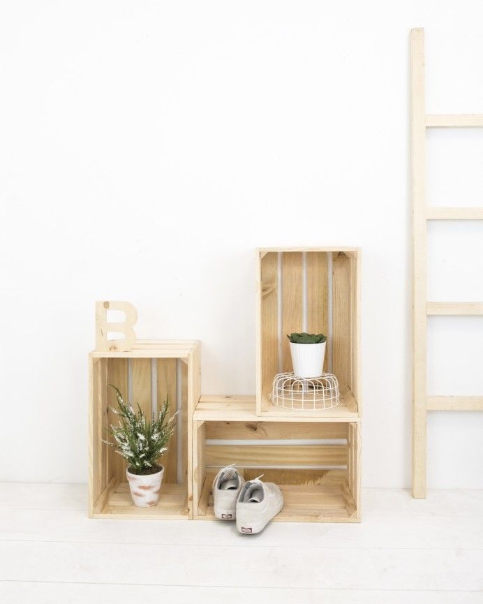 Box - Caja de madera maciza en tono natural grande