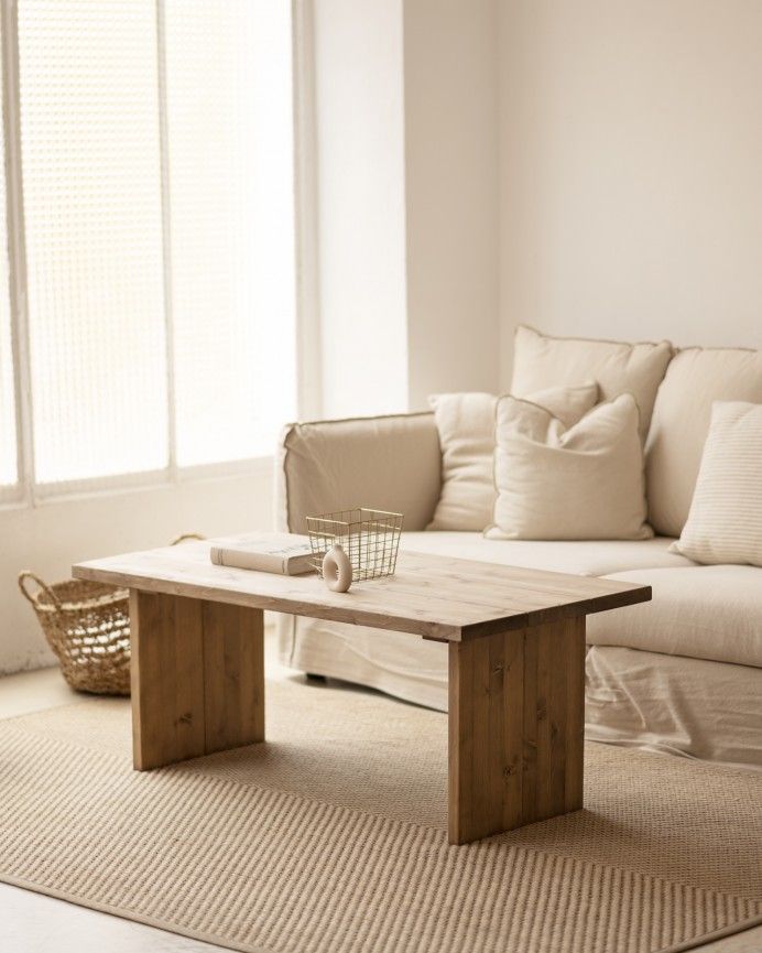 Begur - Mesa de centro de madera maciza acabado roble oscuro de 120x60cm