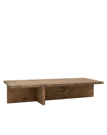 Trevélez - Mesa de centro de madera maciza en tono roble oscuro de 123,5x27cm