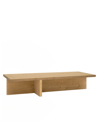 Trevélez - Mesa de centro de madera maciza en tono roble medio de 123,5x27cm