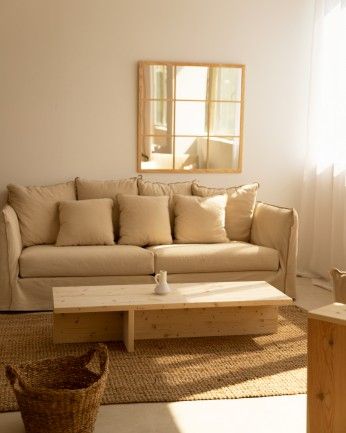 Trevélez - Mesa de centro de madera maciza en tono natural de 123,5x27cm