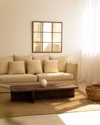Trevélez - Mesa de centro de madera maciza en tono nogal de 123,5x27cm