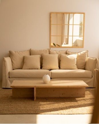 Trevélez - Mesa de centro de madera maciza en tono roble medio de 123,5x27cm