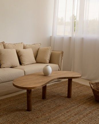 Almuñécar - Mesa de centro de madera maciza formas orgánicas en tono roble oscuro de varias medidas