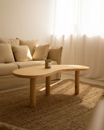 Almuñécar - Mesa de centro de madera maciza formas orgánicas en tono roble medio de varias medidas