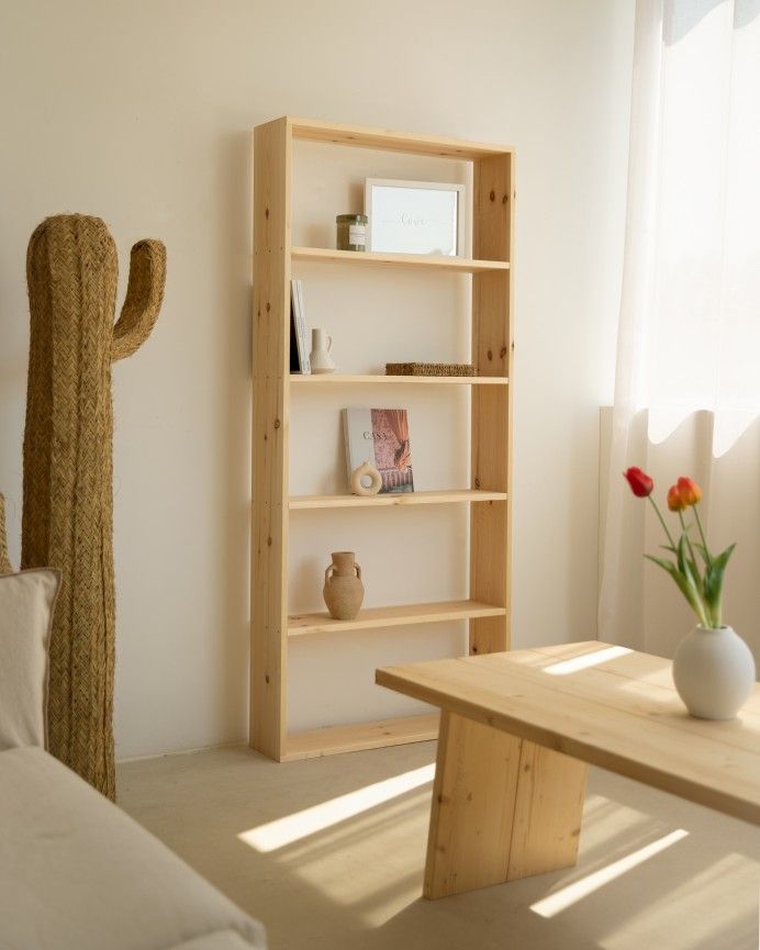 Salobreña - Estantería de madera maciza tono natural con 4 estantes