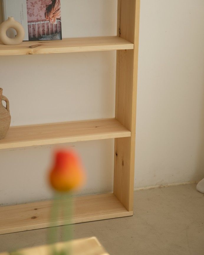 Salobreña - Estantería de madera maciza tono natural con 4 estantes