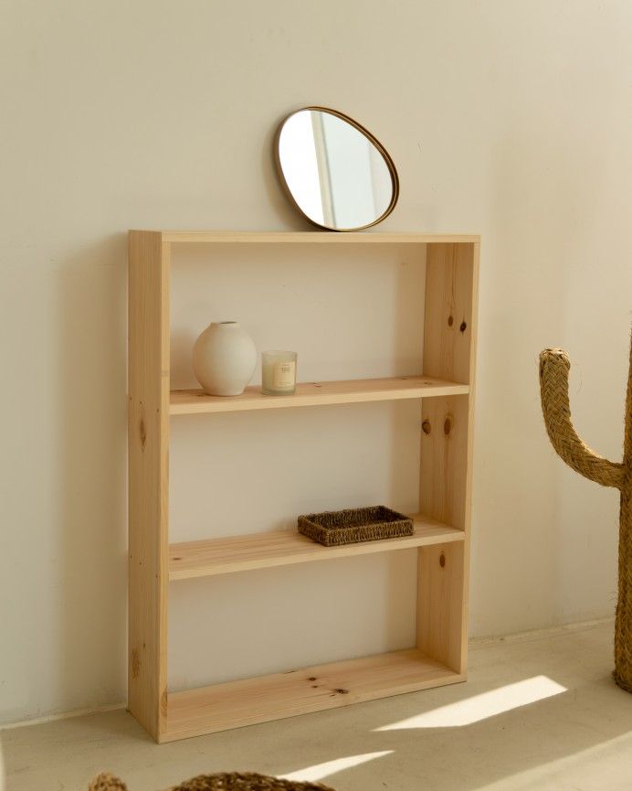 Salobreña - Estantería de madera maciza tono natural con 2 estantes