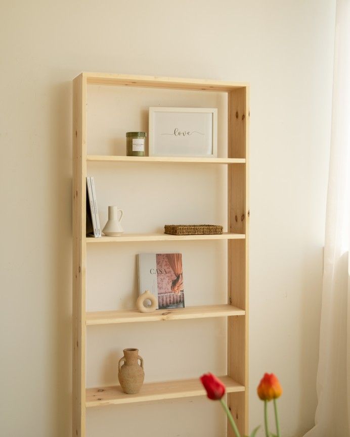 Salobreña - Estantería de madera maciza tono natural con 4 estantes