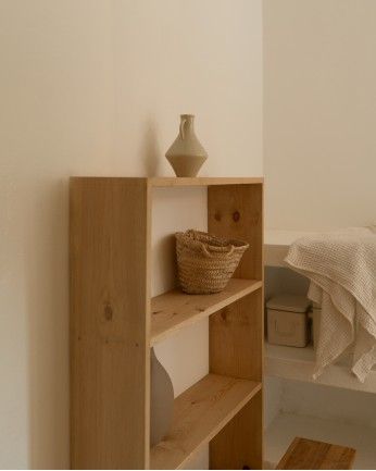 Salobreña - Estantería de madera maciza tono roble medio con 2 estantes