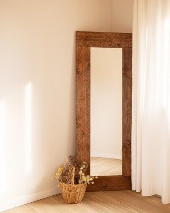 Bal - Espejo efecto madera maciza tono roble oscuro de 165x65cm