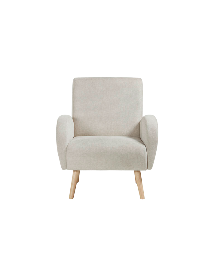Senata - Butaca de madera maciza con asiento de espuma y fibra en color beige de 75x74cm
