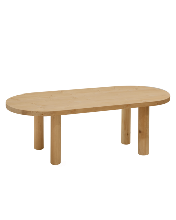 Almuñécar - Mesa de centro ovalada de madera maciza en tono roble medio de 40x120cm