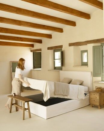 Marlon - Funda para cama con canapé desenfundable de lino blanco para colchón de varias medidas