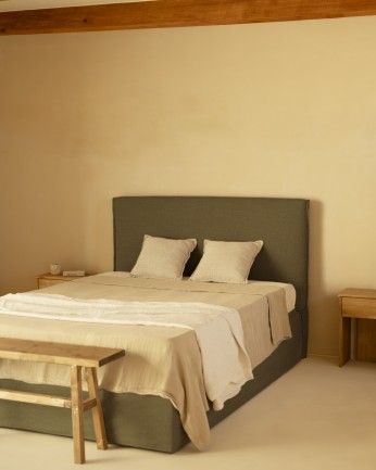 Marlon - Funda para cama con canapé desenfundable de lino verde para colchón de varias medidas