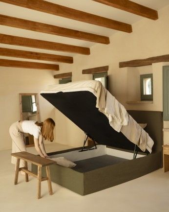 Marlon - Funda para cama con canapé desenfundable de lino verde para colchón de varias medidas