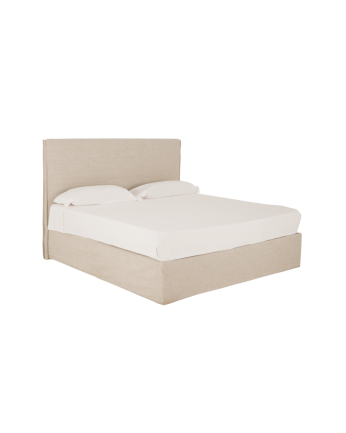 Marlon - Funda para cama con canapé desenfundable de lino beige para colchón de varias medidas