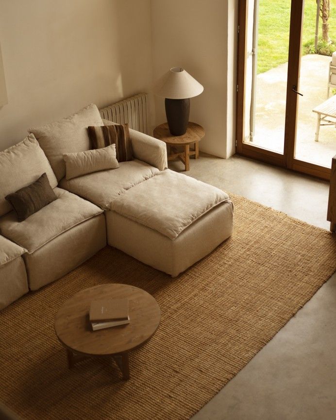 Nam - Funda de puf de algodón y lino desenfundable tono beige de 87x87cm