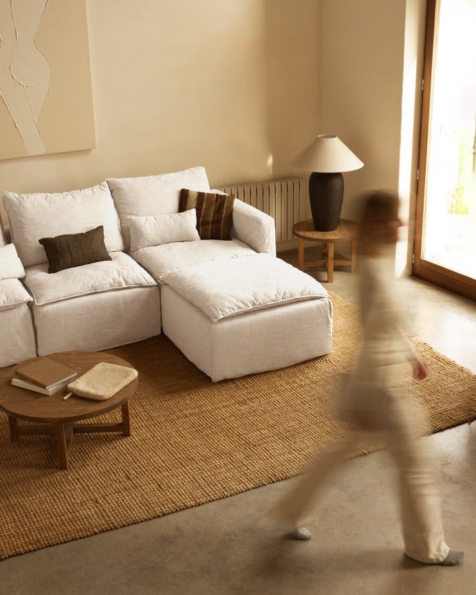 Nam - Funda de puf de algodón y lino desenfundable tono blanco de 87x87cm