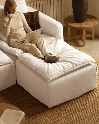 Nam - Funda de puf de algodón y lino desenfundable tono blanco de 87x87cm