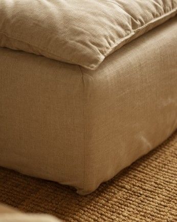 Nam - Funda de puf de algodón y lino desenfundable tono beige de 87x87cm